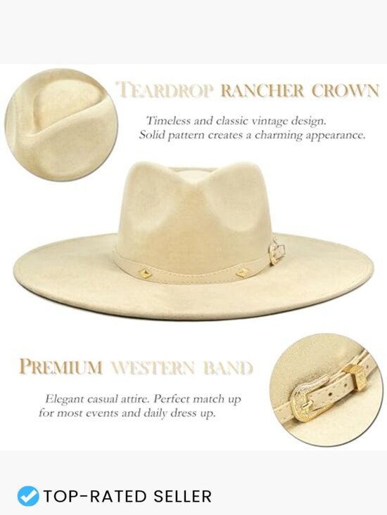 Wide Brim Felt Fedora Hat - Boho Western Unisex Adjustable main image 6